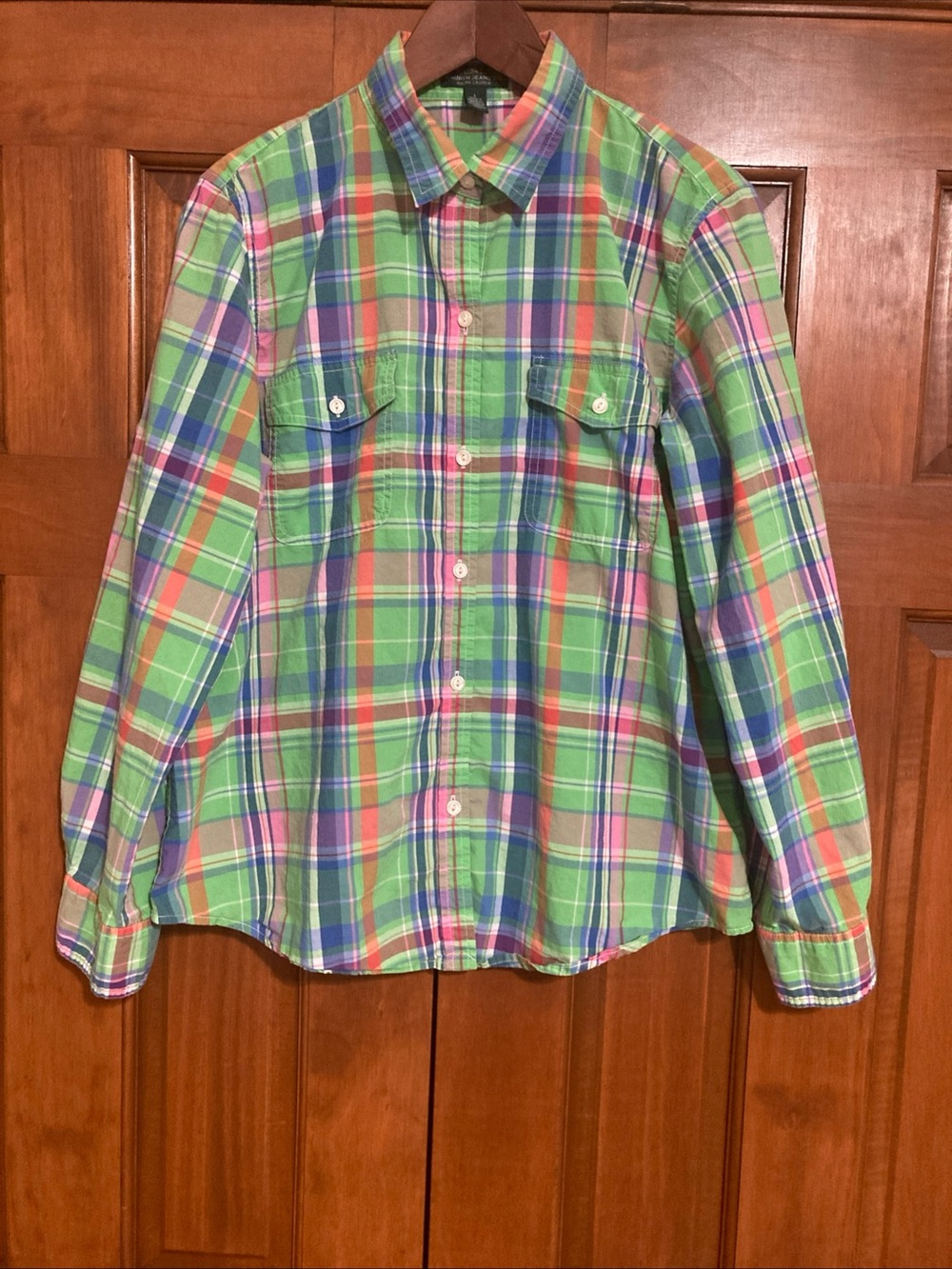 Ralph Lauren colorful Plaid Button-Down Shirt 100% cotton women’s large